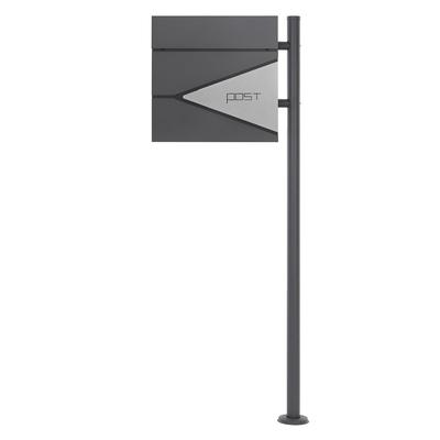 ML-Design ECD Germany Standbriefkasten Anthrazit Edelstahl 120 cm mit Zeitungsfach, Postkasten Silber, pulverbeschichtet, Design Postkasten