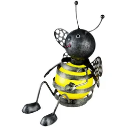 Solar Biene außen Biene Deko Gartenfiguren für Außen Metall, Akku schwarz gelb, 1x LED 0,06 Watt, H 25 cm, Garten