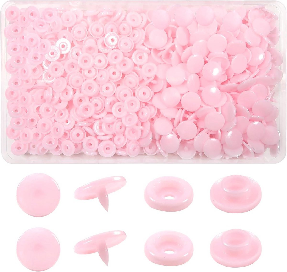150 sets drukknoppen kunststof T5 12 mm roze voor kleding en DIY projecten