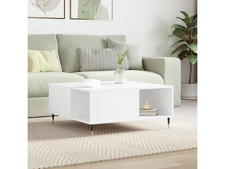 HEFZGDB Couchtisch Weiß 80x80x36,5 cm Holzwerkstoff mit Metallbeinen und robuster Tischplatte, Beistelltisch mit reichlich Stauraum, langlebiges Wohnzimmermöbel für Eleganz