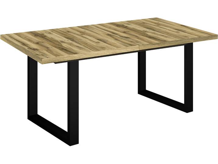 Esstisch MÄUSBACHER Big System , schwarz feinstruktur, plankeneiche, schwarz feinstruktur, plankeneiche, B:160cm H:73cm T:90cm, Tische, Esstisch, Metallgestell in U-Form, ausziehbar