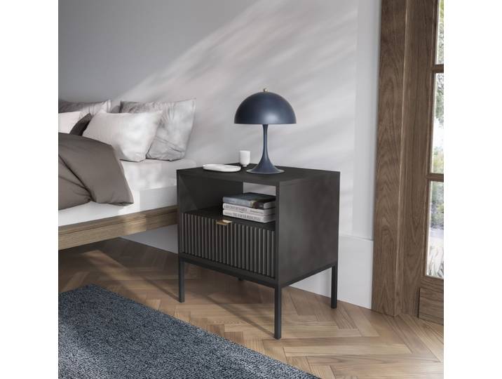 Designer Nachttisch Verilo - Schwarz - Schwarz - Luxusbetten24
