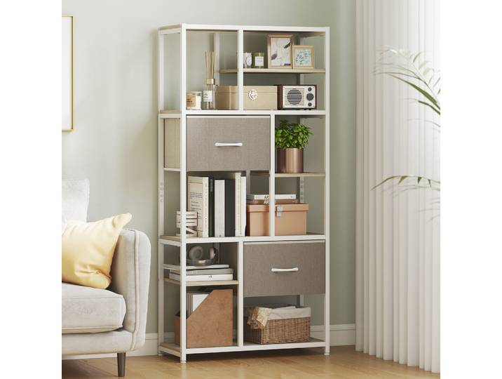 HOMCOM Étagère 6 Niveaux avec Tiroirs Tissu 72,5x30x150cm Blanc