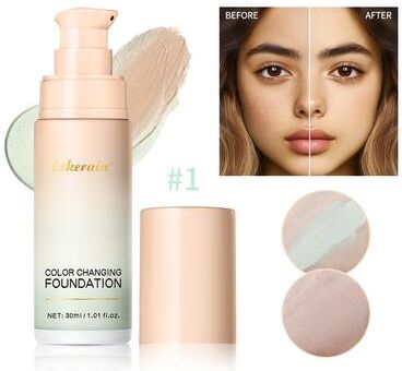 Beloved Skins Foundation Magic Color CC Cream, Color Changing Foundation, Liquid Coverage Self Coloring, Long Lasting Makeup Base 1 Green