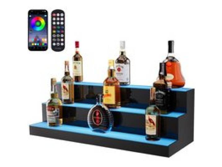 VEVOR Présentoir à Bouteilles Lumineux Éclairé par LED, Étagère à Vins 3 Niveaux 76,2 cm, Présentoir à Boisson Commercial, en Acrylique, avec Télécommande RF et Contrôle par Application, Bar Domicile