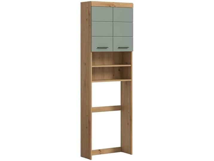 furnling Waschmaschinenüberbau Scott, Matte Salbei Front, 2 offene Fächer, 2 Türen, Waschmaschinenschrank mit 3 verstellbaren Einlegeböden, Breite 63 cm, Korpus Artisan Eiche