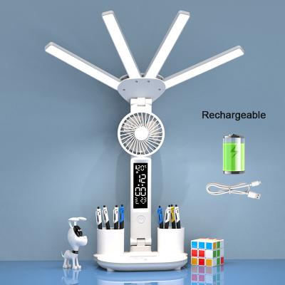 Evergreen Home Goods Rechargeable Table Lamp For Study, Desk Lamp With Fan And LED Clock, Reading Light fan Charging
