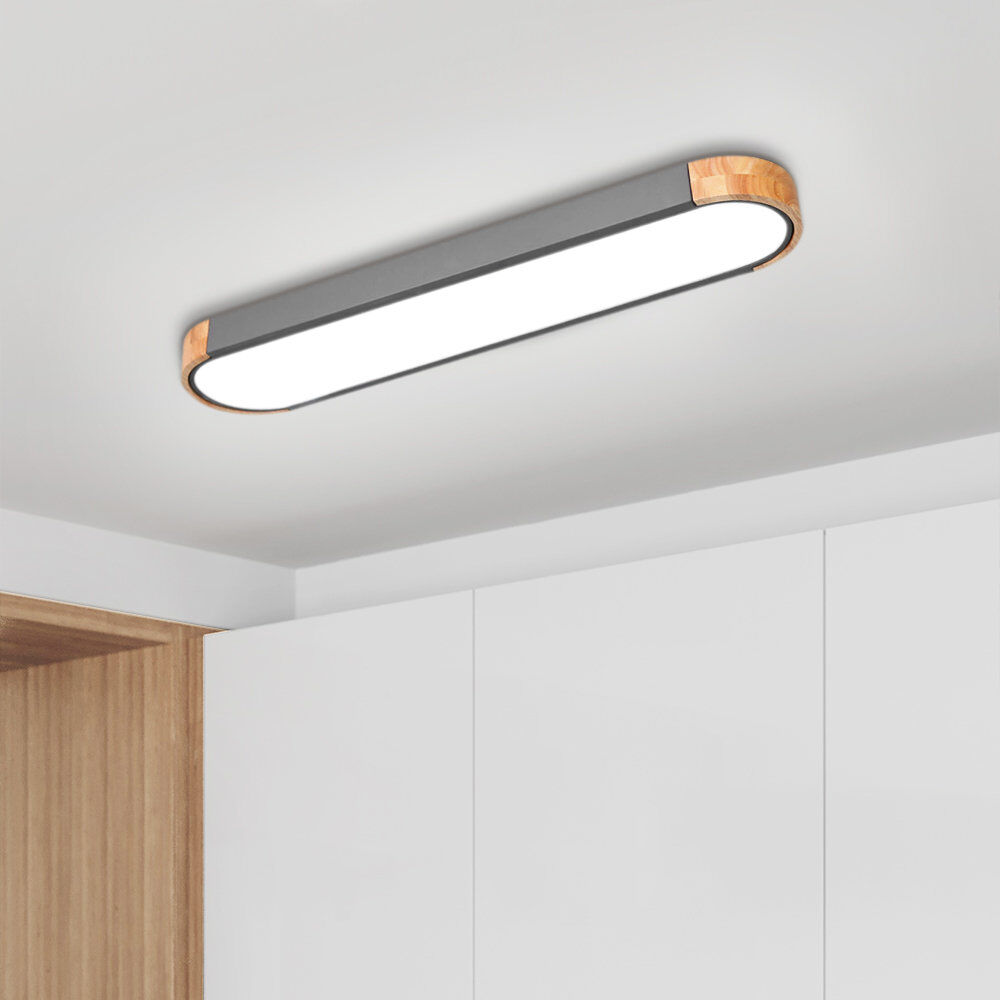 Metro Erby 1-Light 95 cm Minimalist Modern Dimmable LED Flush Mount Rectangle Long Oval Ceiling Light Gray/Wood 2.5cm H X 95cm W X 14cm D
