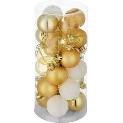 tectake 24 Christbaumkugeln unzerbrechlich in Weiß/Gold  Gold/Weiß