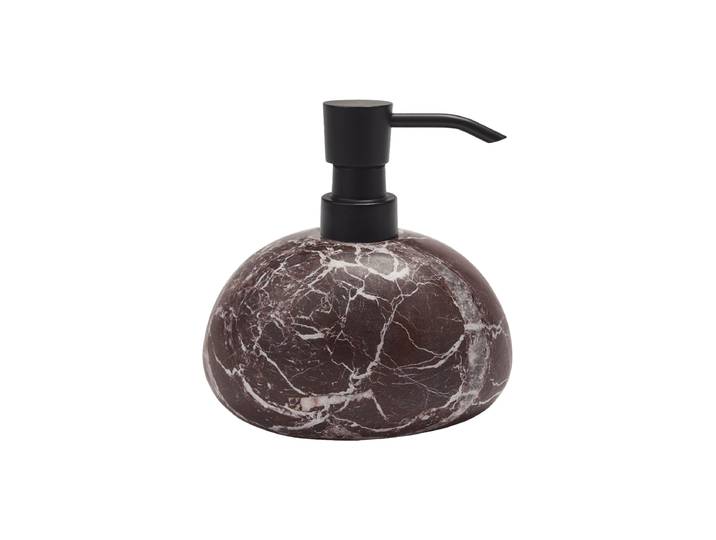 Handgefertigter, luxuriöser Seifenspender „Mundo Rosso“ aus Marmor Dunkelrot marmoriert, Schwarz Aquanova