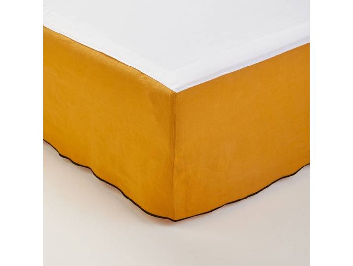 Cache sommier en lin jaune 160x200 cm