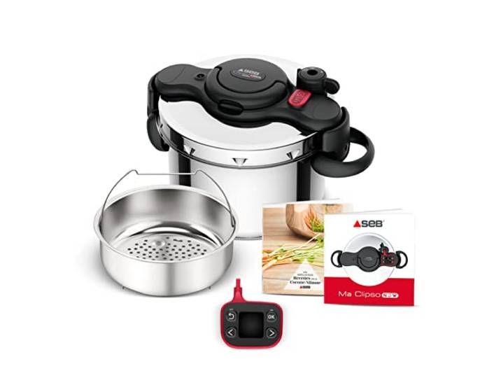 SEB Clipso Now+ Cocotte-minute® 6 L\, Résultats de cuisson parfaits\, Gain de temps\, Ouverture facile\, Minuteur intelligent\, Fabriqué en France\, Poignées rabattables P4900750