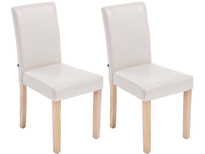 TPFLiving 2er Set Esszimmerstuhl Ines Kunstleder Gestell Holz Natura - Creme