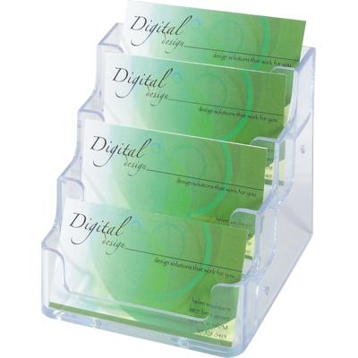 Deflecto Visitenkartenständer 99x35x45mm glasklar Hartplastik 4 Fächer Packung mit 12 Stück