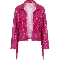 Wilbers Erwachsenenkostüm Glamouröse Fransenjacke Damen neon pink Grösse L/XL (L, XL)