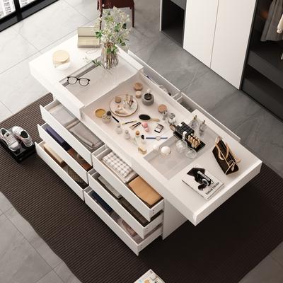 Timechee 12-Drawer Storage Island White Finish with Glass Top for Kitchen and Wardrobe Closet Cabinet