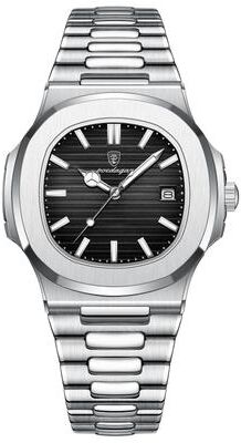 Youfap Market Luxury Brand Men Quartz Wristwatch, Stainless Steel Waterproof Luminous Date, Square Business Watch For Men silver Black