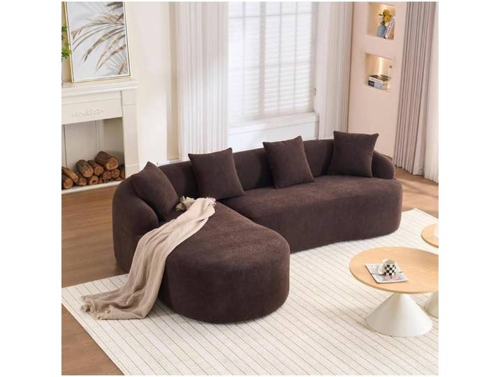 Canapé d'angle modulable 3 places Chaise longue gauche Canapé courbé en chenille compressé Marron