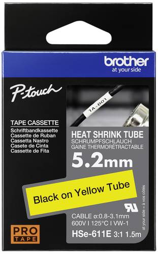 Brother HSe HSE611E Bandfarbe: Gelb Schriftfarbe:Schwarz 5.2mm 1.5m
