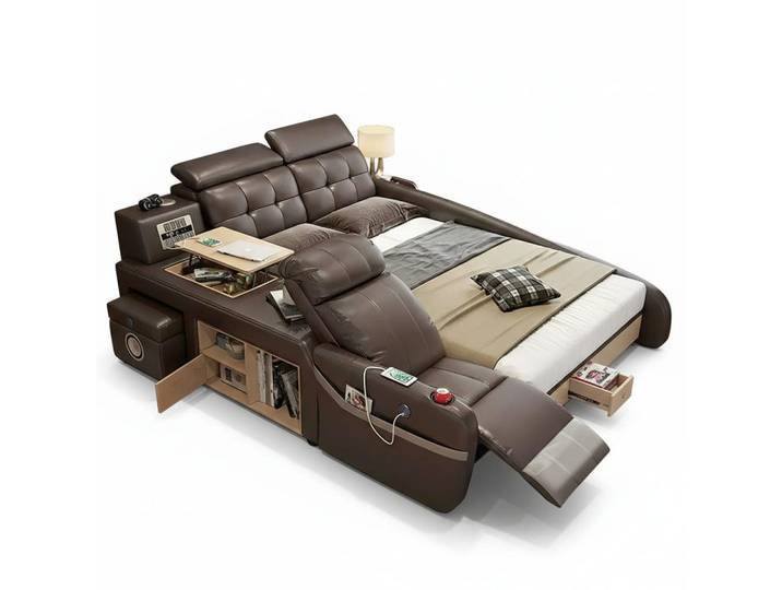 JVmoebel Multimediabett Multifunktionales Bett Moderner Stil in Braun Holzrahmen Entspannend (2-tlg)
