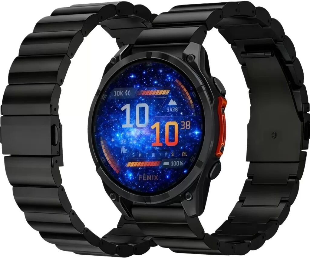 INF 26mm Schnellverschluss-Titanarmband mit flacher Schnalle, kompatibel mit Garmin Fenix 8 Schwarz
