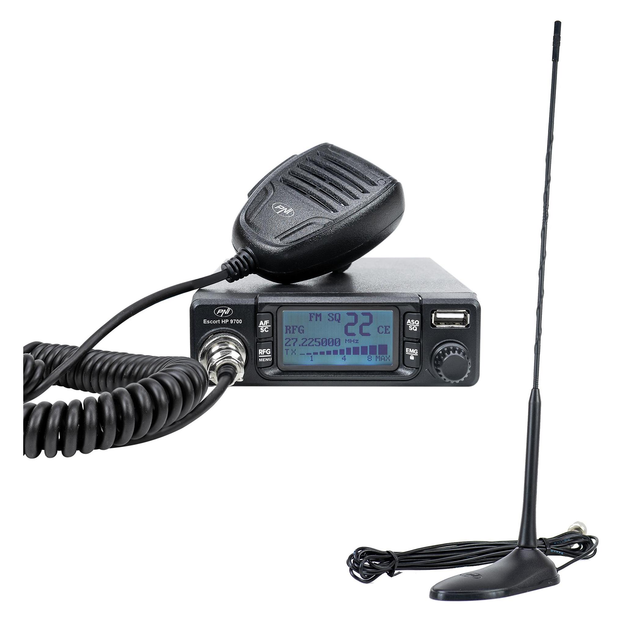 PNI CB Escort HP 9700 USB-Radio und Extra 45 CB-Antennenpaket mit Magnetfuss (43698185)