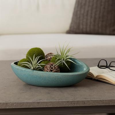Sagebrook Home "Decorative Oval Ceramic Bowl - Abstract Pattern - 18"", Green - 18.0"""