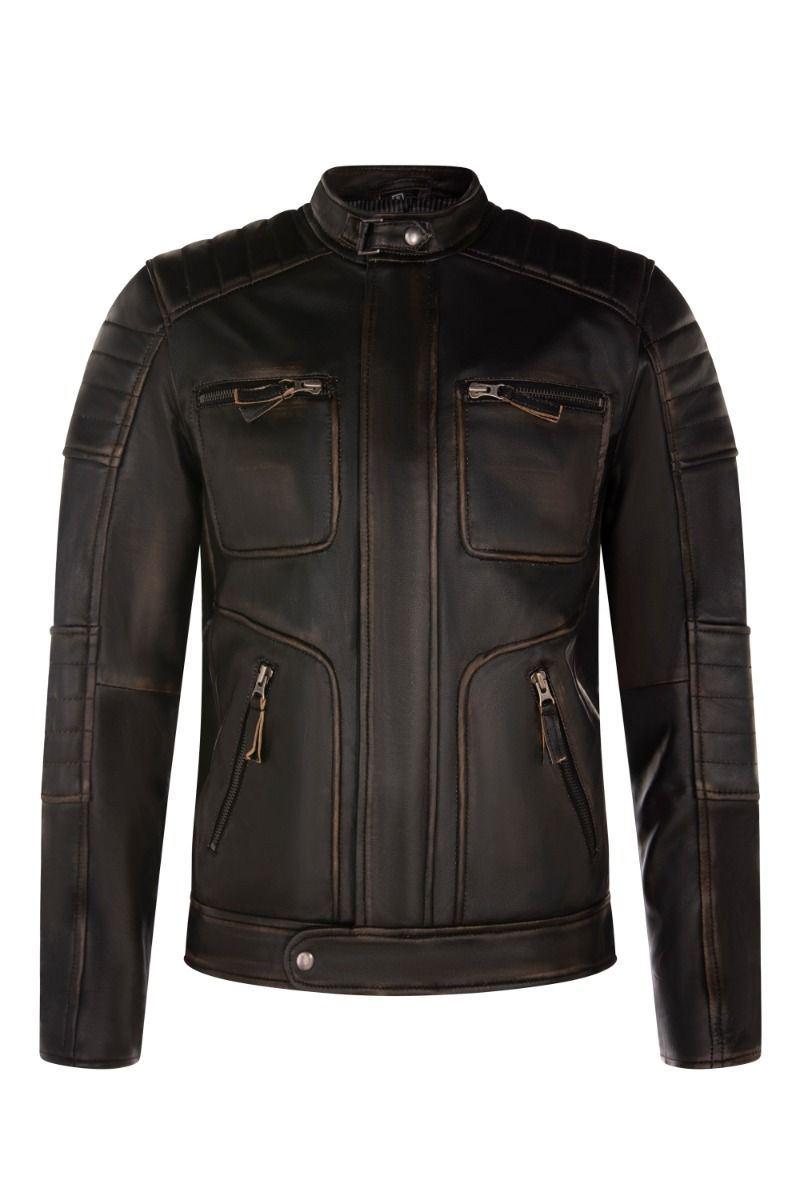 Vintage leren retro bikerjack voor heren - Milaan