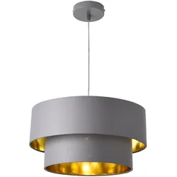 Helloshop26 - Designer-Pendelleuchte 60 Watt Metall und Stoff 40 cm Durchmesser Graugold 03_0005263