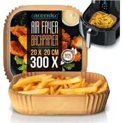 Arendo Backpapier für Heissluftfritteuse 4,5-7,5 L, 300 St., 20x20x4,5 cm, Antihaft, für Airfryer, Backpapier, Braun