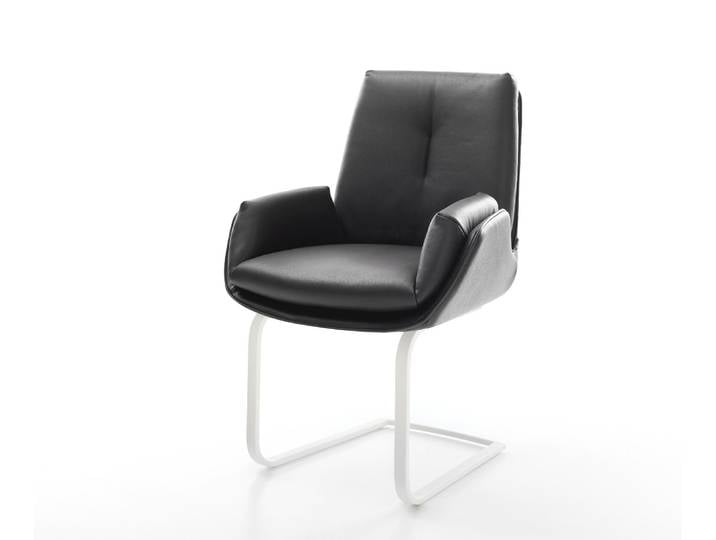 Freischwinger Clea-Flex Echt-Leder Schwarz Freischwinger flach Weiß, Esszimmerstühle