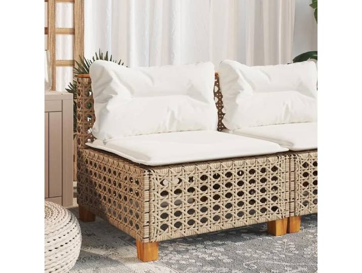 Canapé de jardin sans accoudoirs coussins-Salon de jardin-Sofa de jardin beige résine tressée 381685