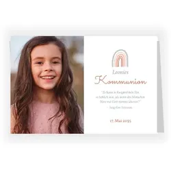 Einladungskarte Kommunion: Sanfter Regenbogen mit Foto in Türkis