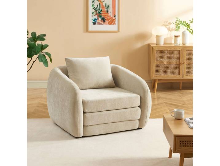 Fauteuil déplimousse tissu chenille beige
