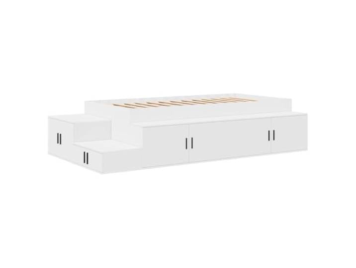 PUGYNBK Aufbewahrungsbett, 75 cm, aus technischem Holz Integriertes Regal, Türen mit Scharnier, Lattenrost, massives Kiefernholz, ohne Lattenrost