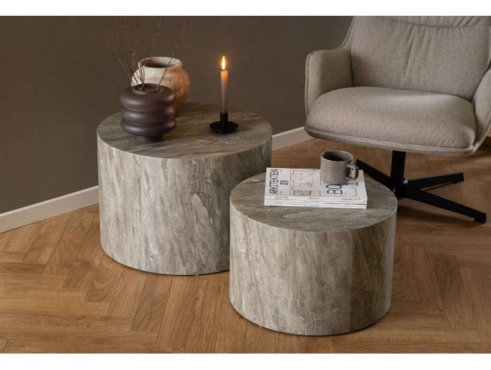 Couchtisch ACTONA GROUP Dice 2er Set - Steinoptik, modern & stilvoll, skandinavisches Design , grau, B:58cm H:40cm T:58cm, Tische, Couchtisch, rund, 2er-Set, Steinoptik, in weiteren Variationen, T: 58/50 cm