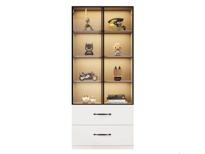 Vitrine en verre LED bibliothque avec clairage et tiroirs portes en verre tremp et charnires fermeture douce 6040160 cm