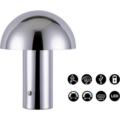 OTTO HOME LED Tischleuchte "Hillu", silber (chrom), 1, Ø 15cm H: 20cm, 1 Stk., Leuchten, dimmbar, Typ-C-Ladekabel, CCT, Akku, Tischlampe kabellos, Akkulampe, LED Tischleuchte