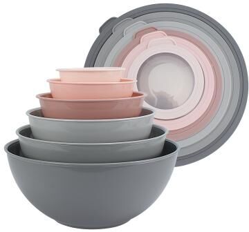 COOK WITH COLOR - 12 Piece Plastic Nesting Bowls - 6 Prep Bowls and 6 Lids, Microwave Safe.
