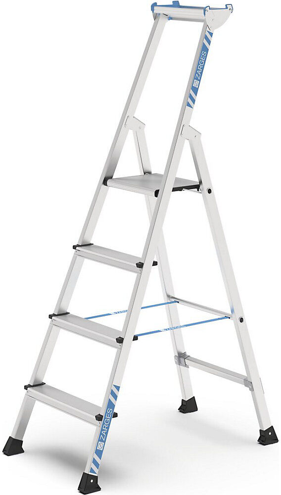 Profi-Stufenleiter, einseitig begehbar, Aluminium eloxiert, mit Werkzeugablage, für Handwerk und Industrie, 4 Stufen inkl. Plattform ZARGES