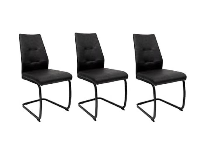 TRISENS Moderne Esszimmerstühle Lederoptik gepolsterte Freischwinger mit robustem Metallgestell Pflegeleichte Schwingstühle mit atmungsaktiver Oberfläche, Auswahl (Schwarz, 3 Stück)