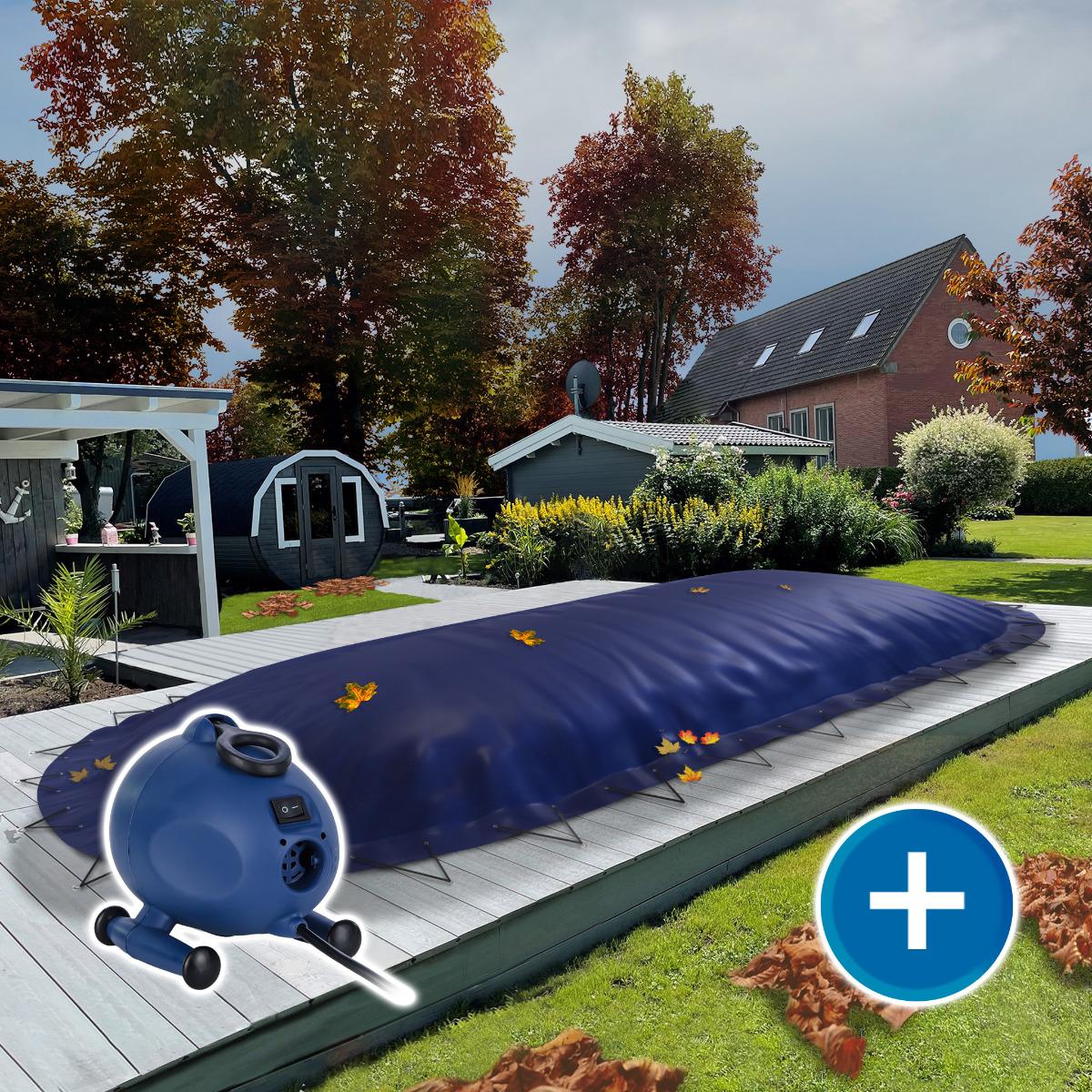 Aufblasbare Pool-Abdeckplane für Pool ovalform 2,50 x 4,50m, Farbe: dunkelblau, inkl. Pumpe, Air Cover, wasserdicht, reißfest