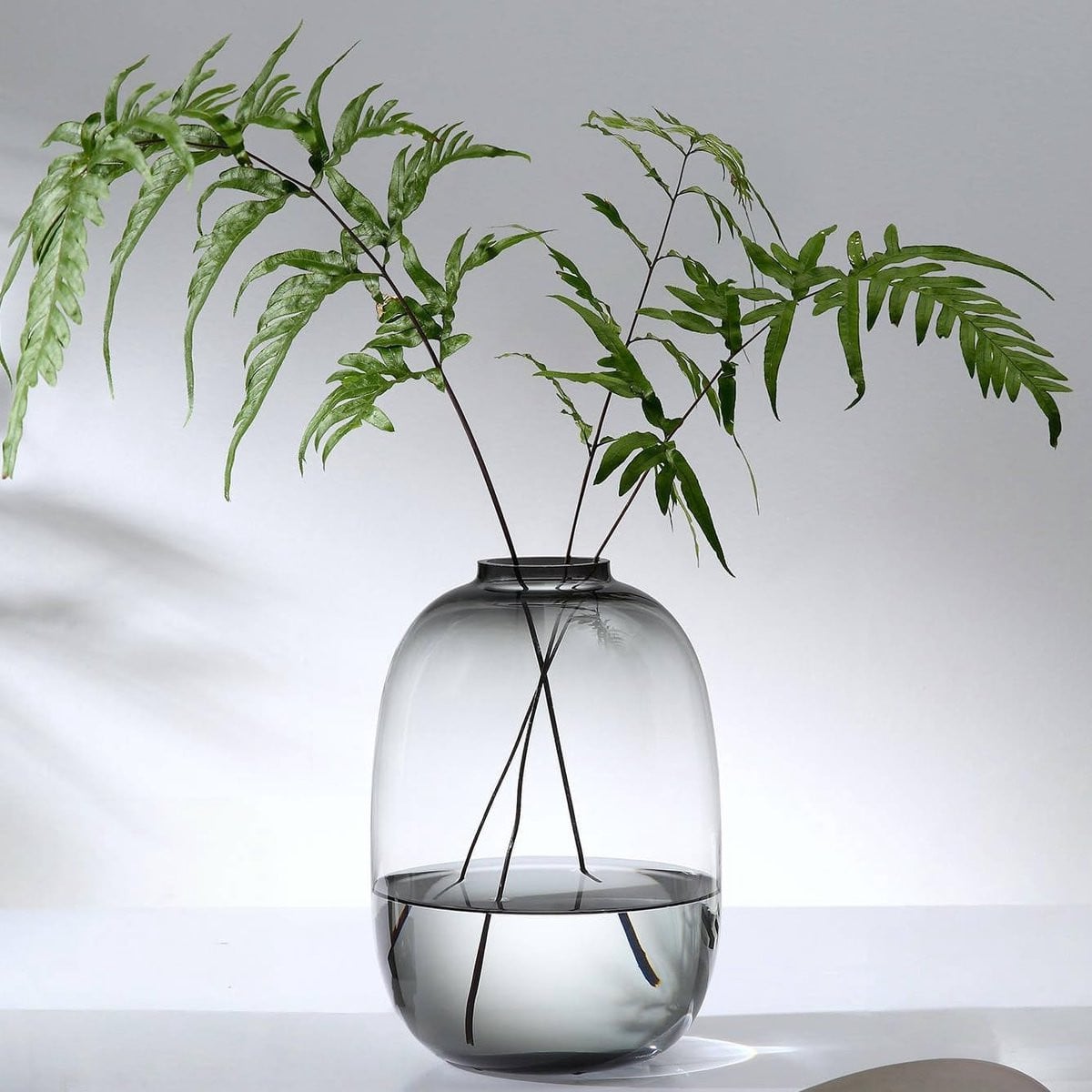 Grote Ovale Glazen Vaas Grijs - Handgeblazen Modern Middelpunt voor Woondecoratie