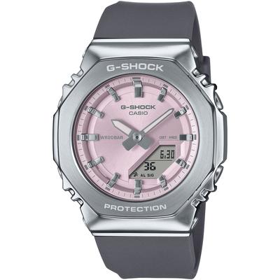 Chronograph CASIO G-SHOCK, grau (grau, rosa, rosa, grau), Armbanduhren, Damen, edelstahlfarben, Chronograph, Quarzuhr, Armbanduhr, Damenuhr, Herrenuhr, Stoppfunktion, Resinband