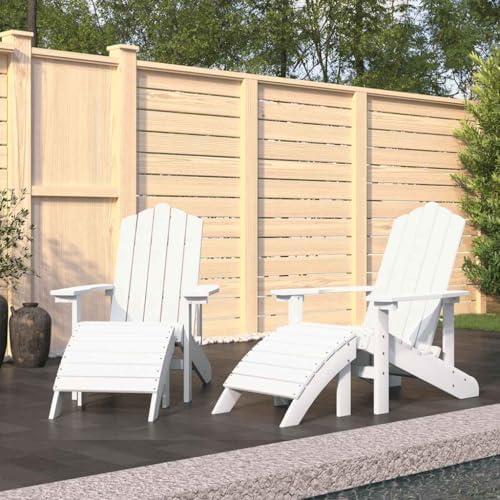 Adirondack-Gartenstühle im 2er-Set mit Fußschemeln, HDPE, weiß, für den Außenbereich, Pool, Kamin, Terrasse, Balkon und Hinterhof
