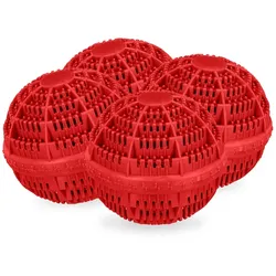 Relaxdays Waschball, 4er Set, Waschkugel für Waschmaschine, ökologisch, hautfreundlich, Waschen ohne Waschmittel, rot