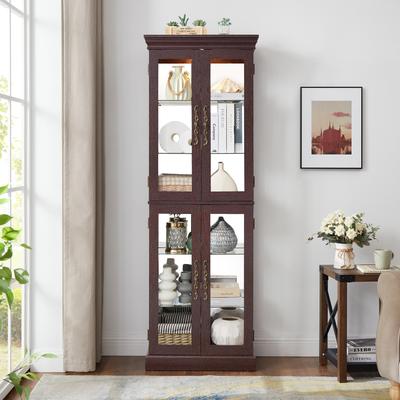 Kodotan sofa Lighted Glass Curio Display Cabinet,Glass Storage Cabinet Wood Frame Toy Display, Pantry light bulb included