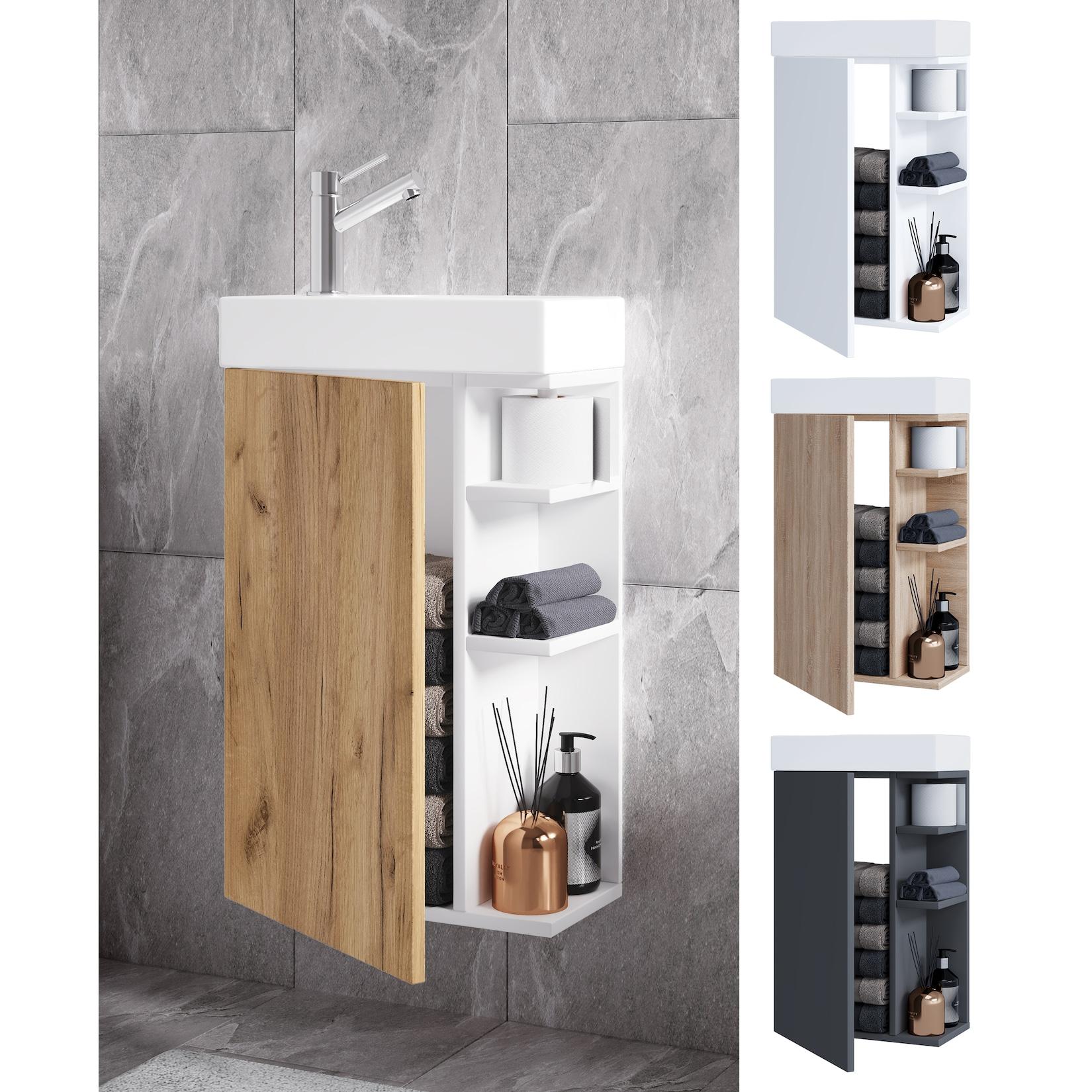VCM 2-tlg Set Waschplatz für Gäste WC Gästebad Waschtisch Toilette Badmöbel Badezimmer Set – Lumia
