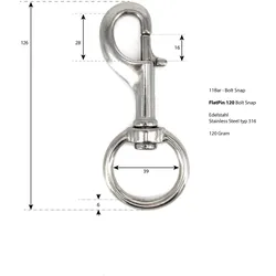 11BAR - Flatpin Boltsnap - Edelstahl V4A - 120mm