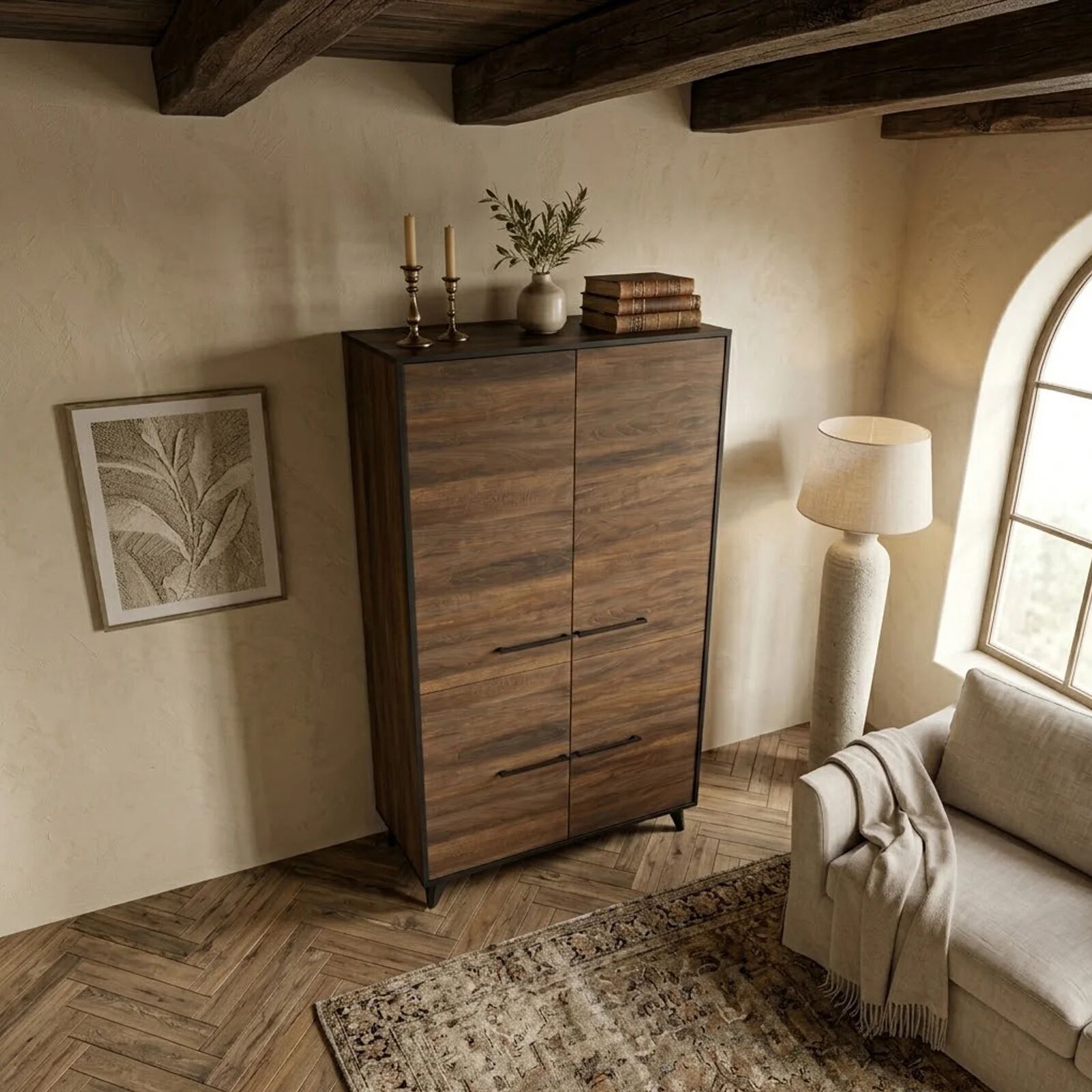 garneroarredamenti Armadio 91x185h cm 4 ante 5 ripiani noce Line